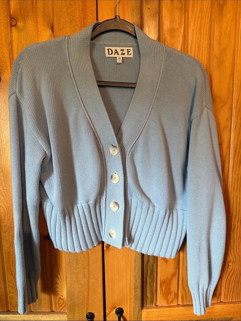 Sky Blue Cropped Button-Front Knit Sweater
